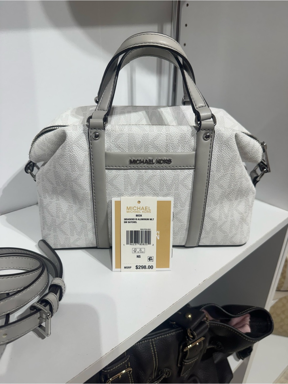 Michael Kors White and Gray Signature Satchel